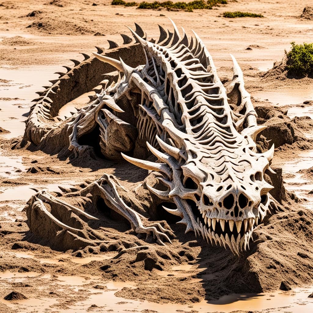 Mud-Covered Dragon Skeleton