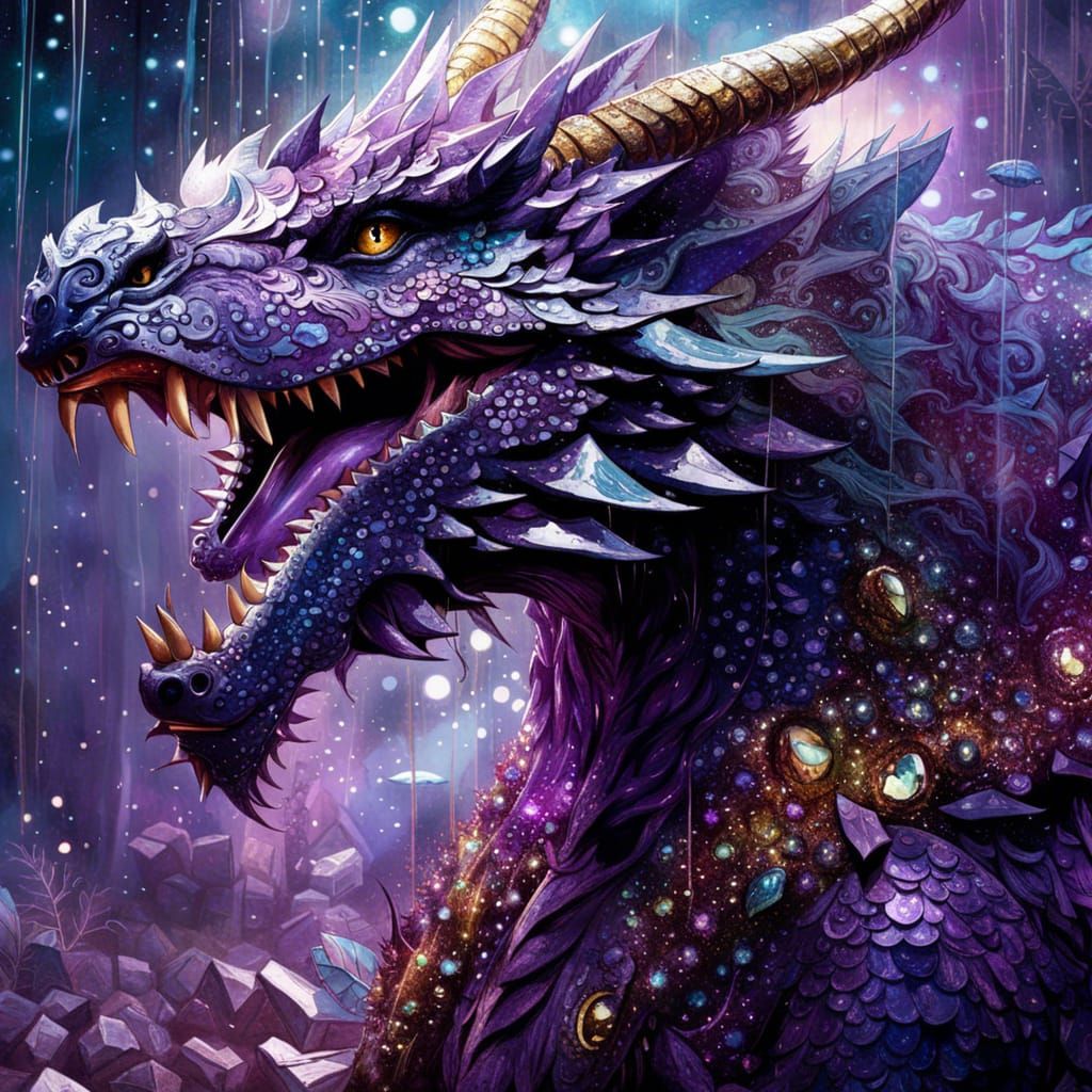 Amethyst Glitter Dragon Fantasycore Digital Art