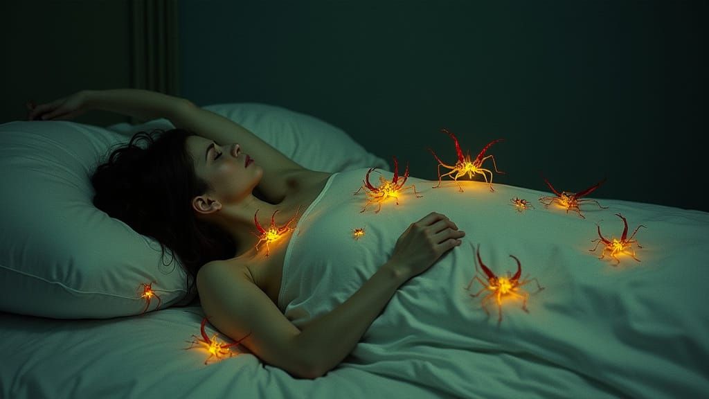 Dreamlike Slippertz Crawl on Sleeping Form in Whimsical Surr...