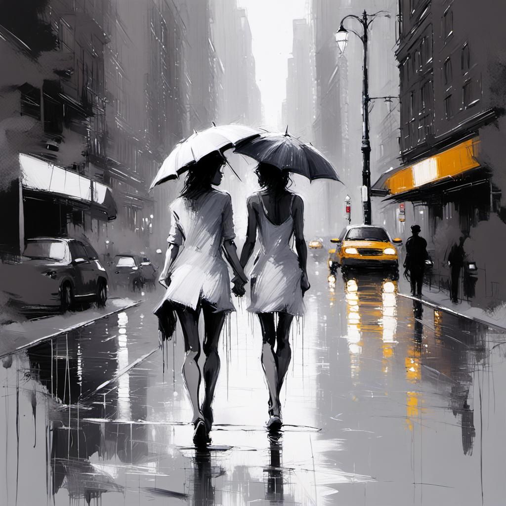 Dreamy New York Street in Distressed Cartoon Style