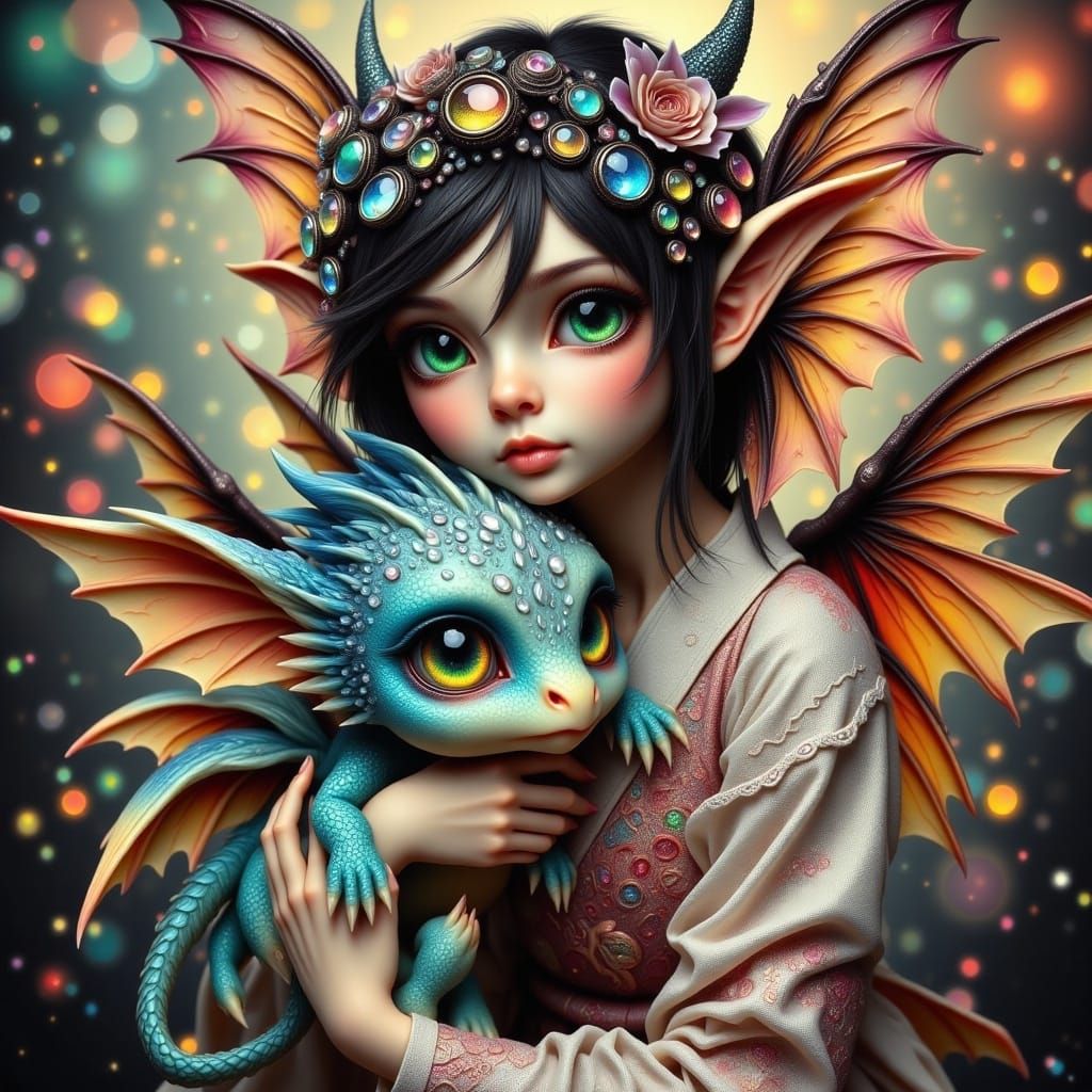 Fairy Woman with Dragon Hatchling Portrait