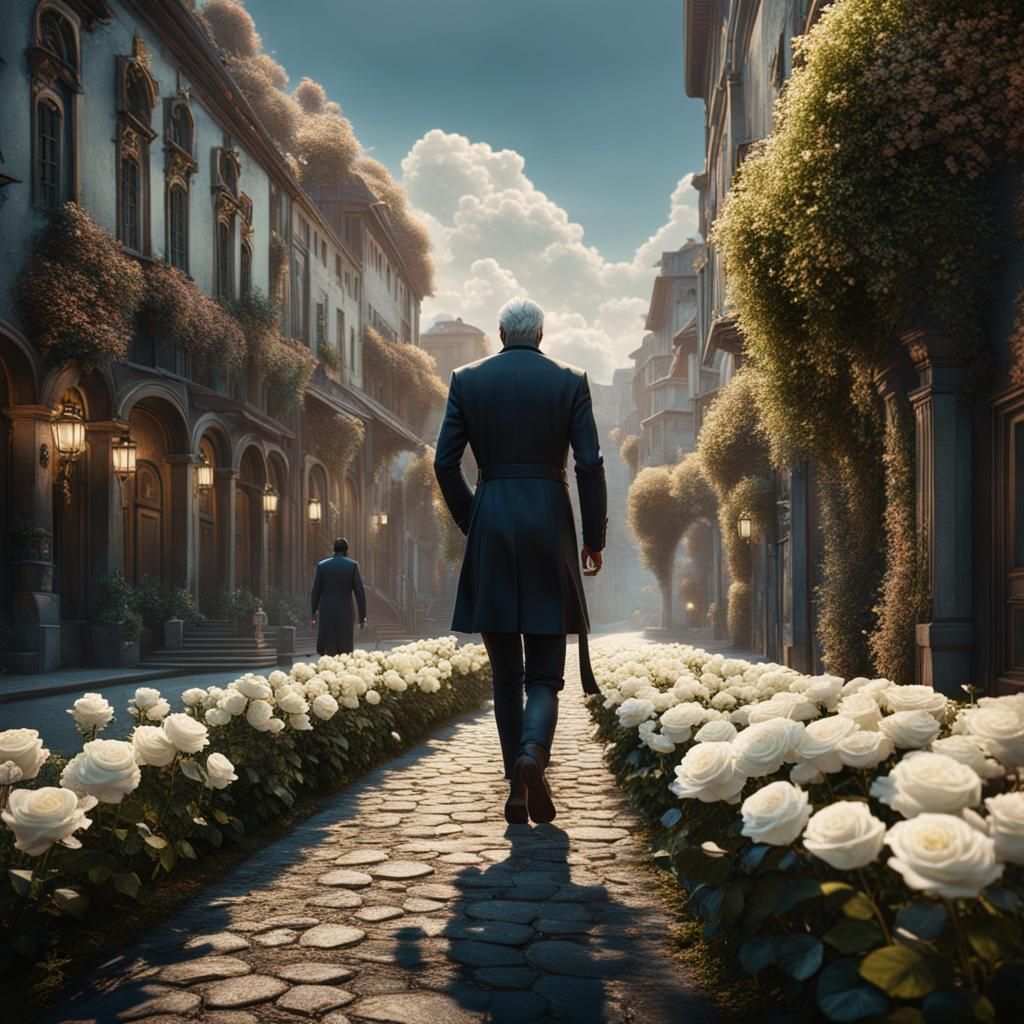 Man with White Roses: Detailed Matte Painting