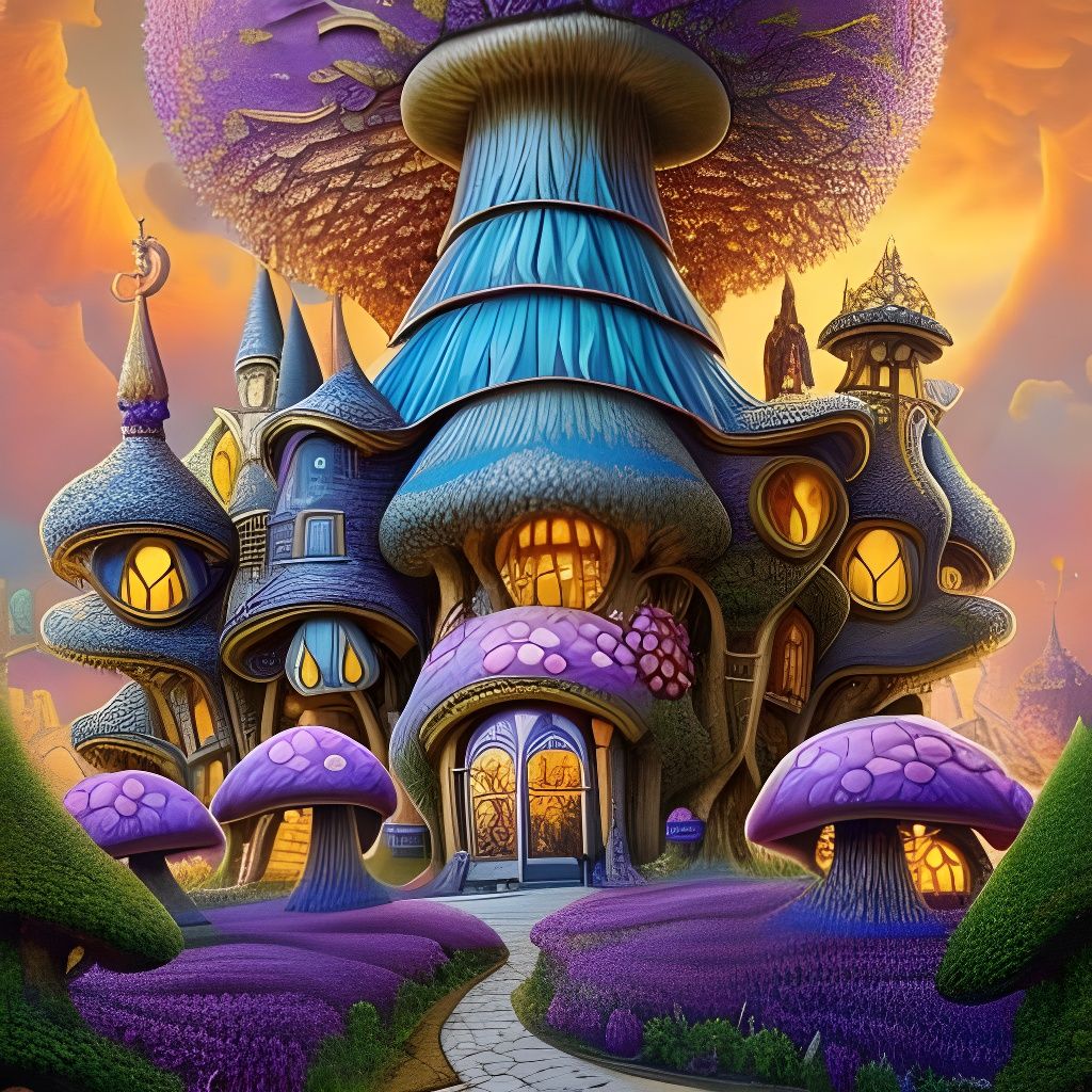 Fairytale Shroompunk Mansion in Lavender Toadstool Lowland
