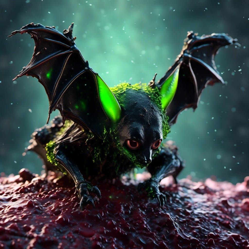 Creepy Bat Silhouette with Neon Slime Cracks