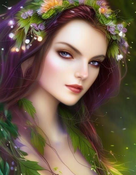 Beautiful Dryad Tree Woman in Whimsical Fantasy Style