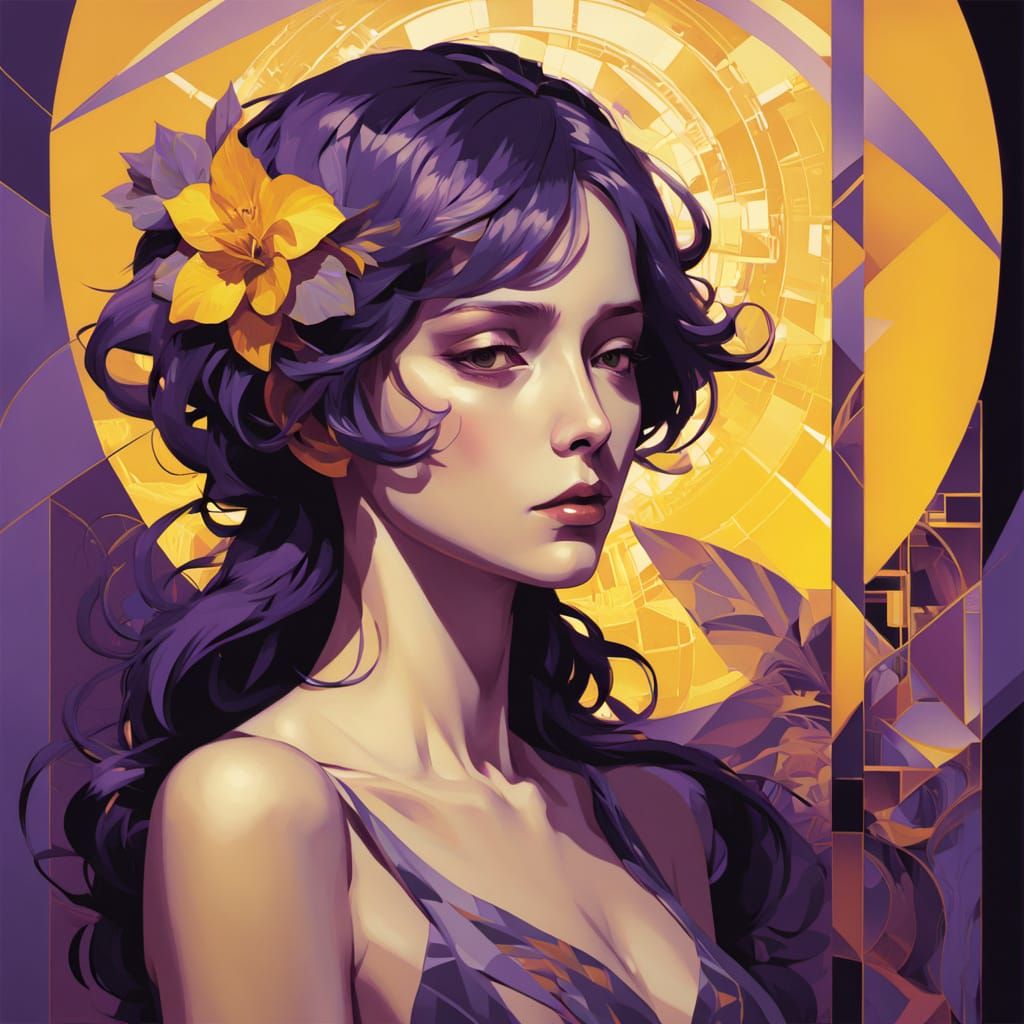 Contemplative Soul in Dark Fantasy Art Deco Style