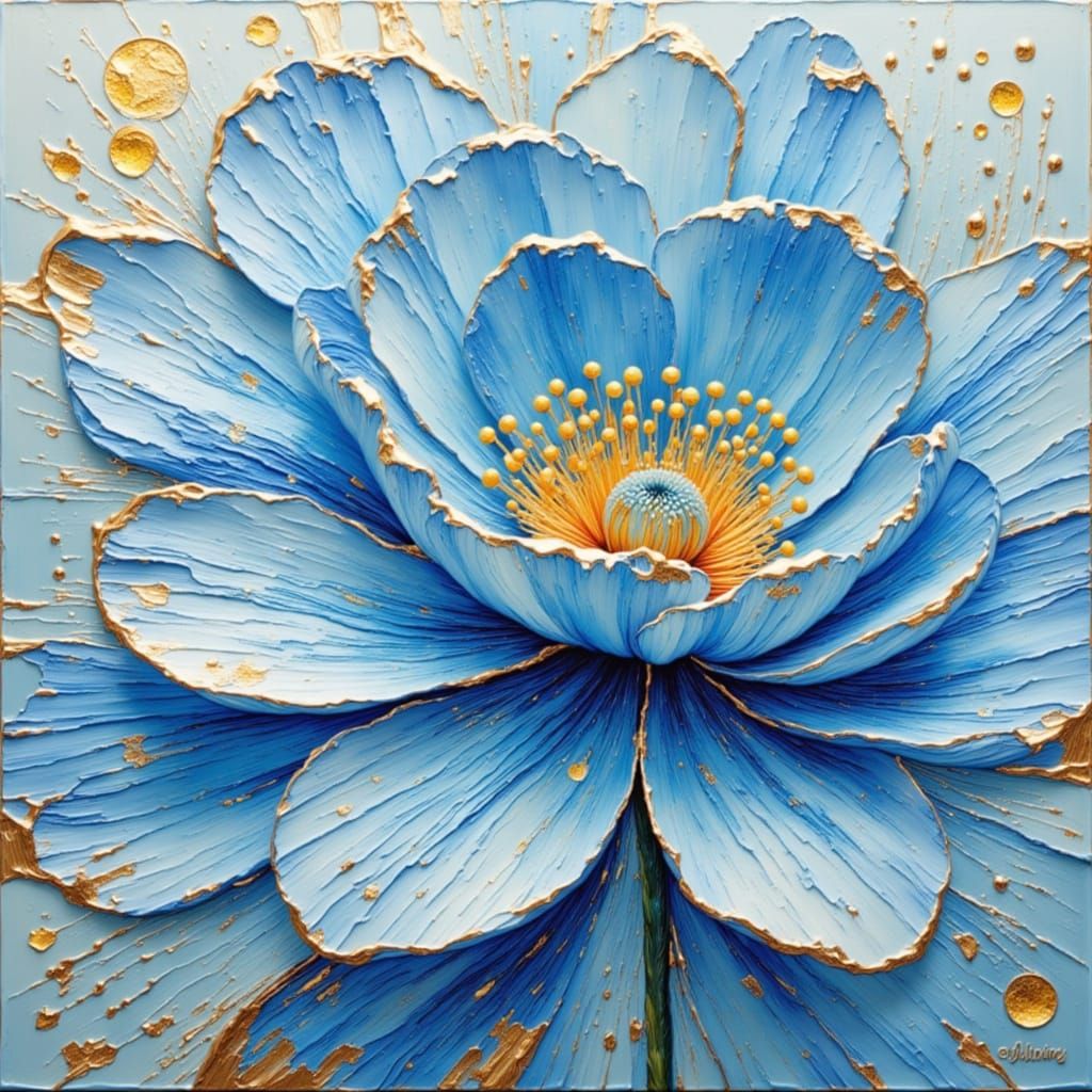 Close-Up Impasto Blue Flower Painting
