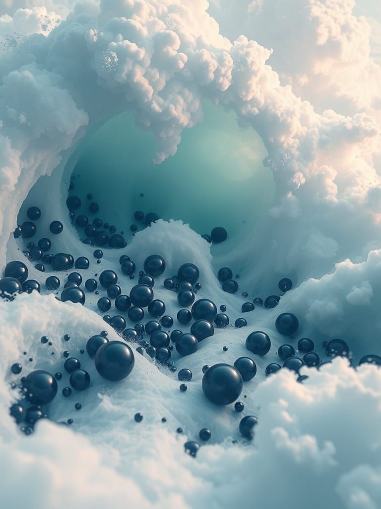 Hyperrealistic Black Pearl Waves in Futuristic Landscape