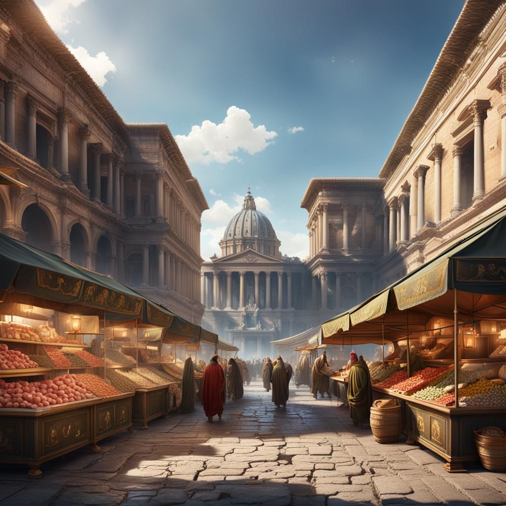 Futuristic Roman Market with Holographic Displays