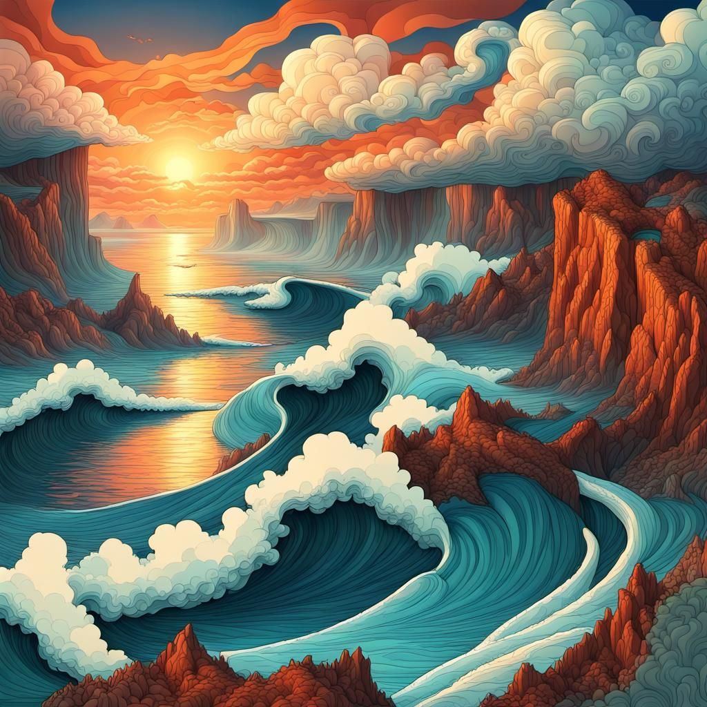 Epic Landscape with Dragons: Abstract Vector Fractal Art