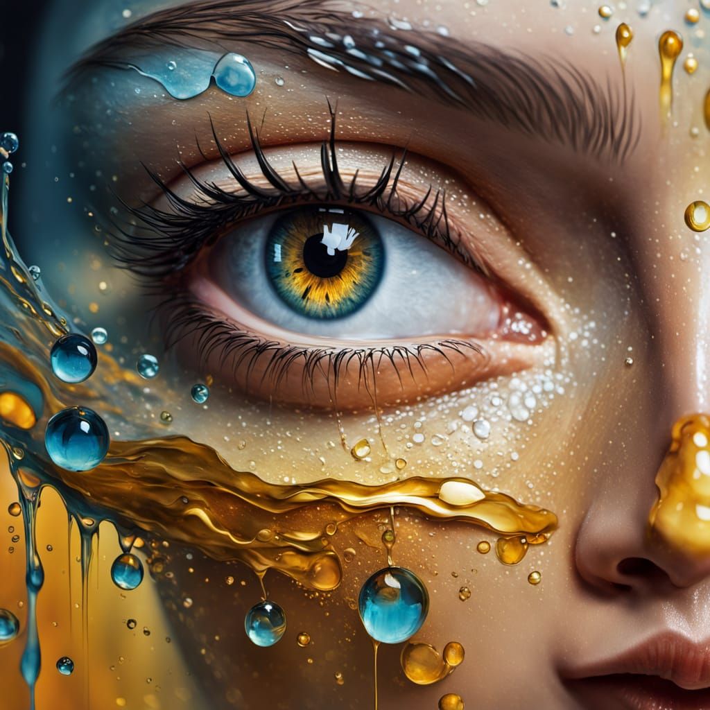 Surreal Close-up of a Tear: Macro Oil Painting