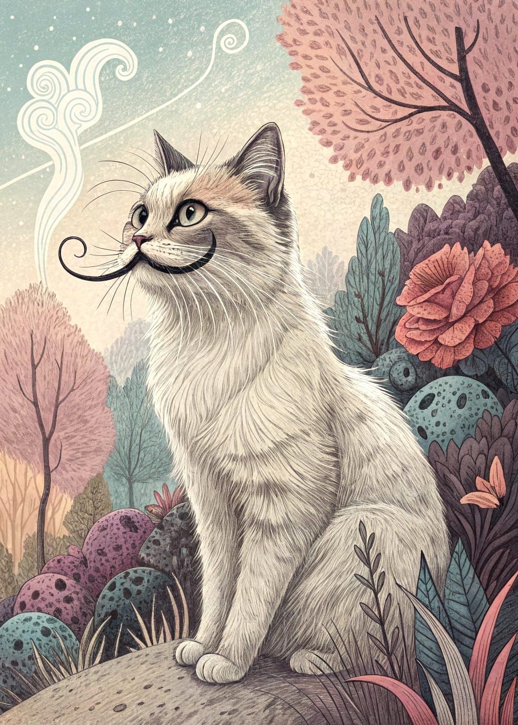 Elegant Cat with Mustache: Dadaism Collage