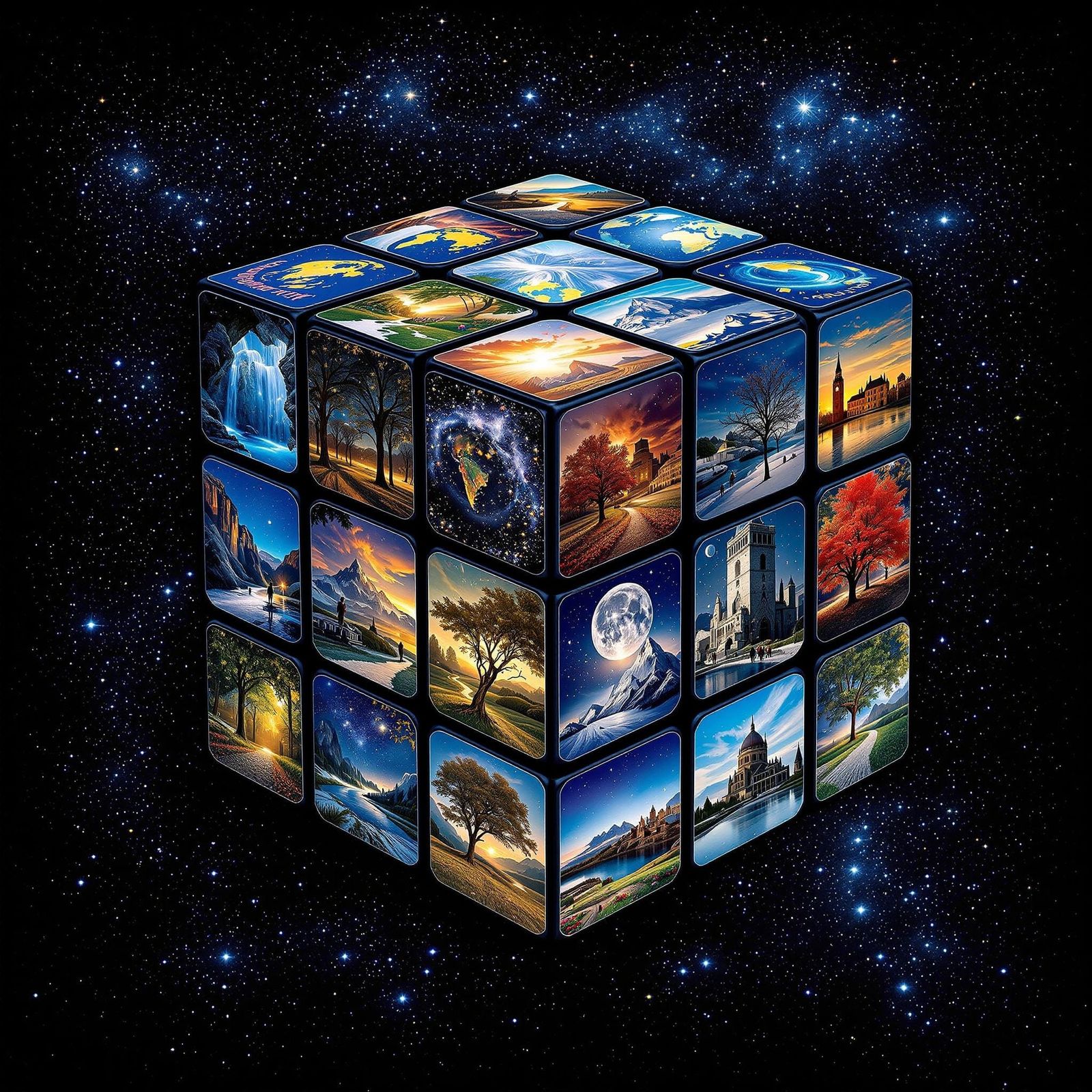 Vibrant Seasonal Windows in Celestial Dreamscape