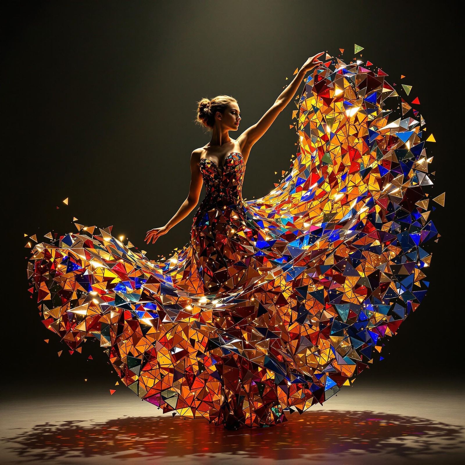 Stained Glass Dancer in Ethereal Movement