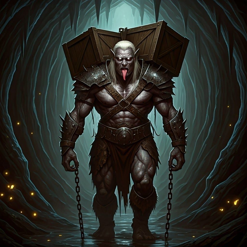 Mutated Drow Slave in Dark Cavern, Fantasy Art