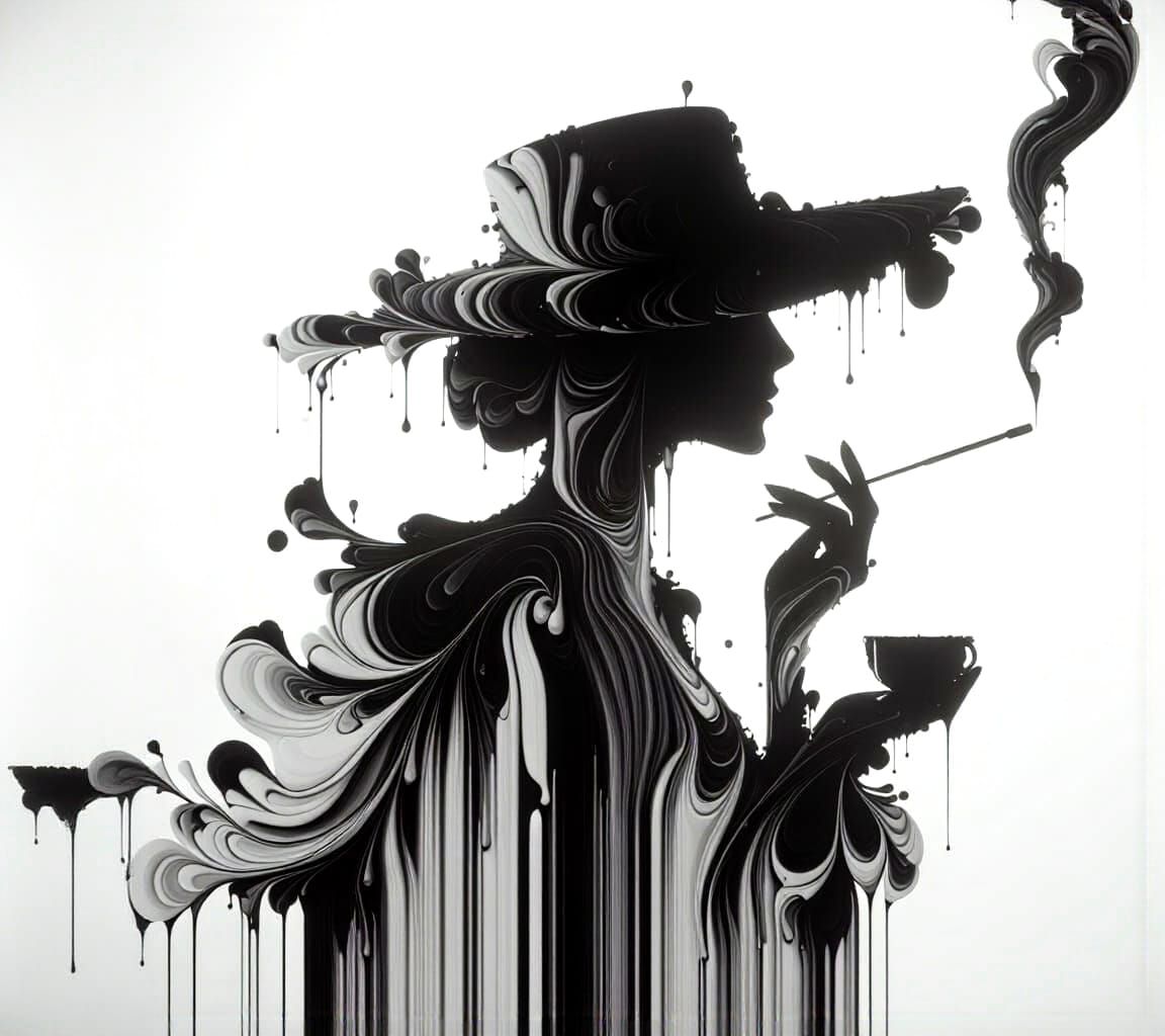Elegant Woman Silhouette in Abstract Dripping Paint Style