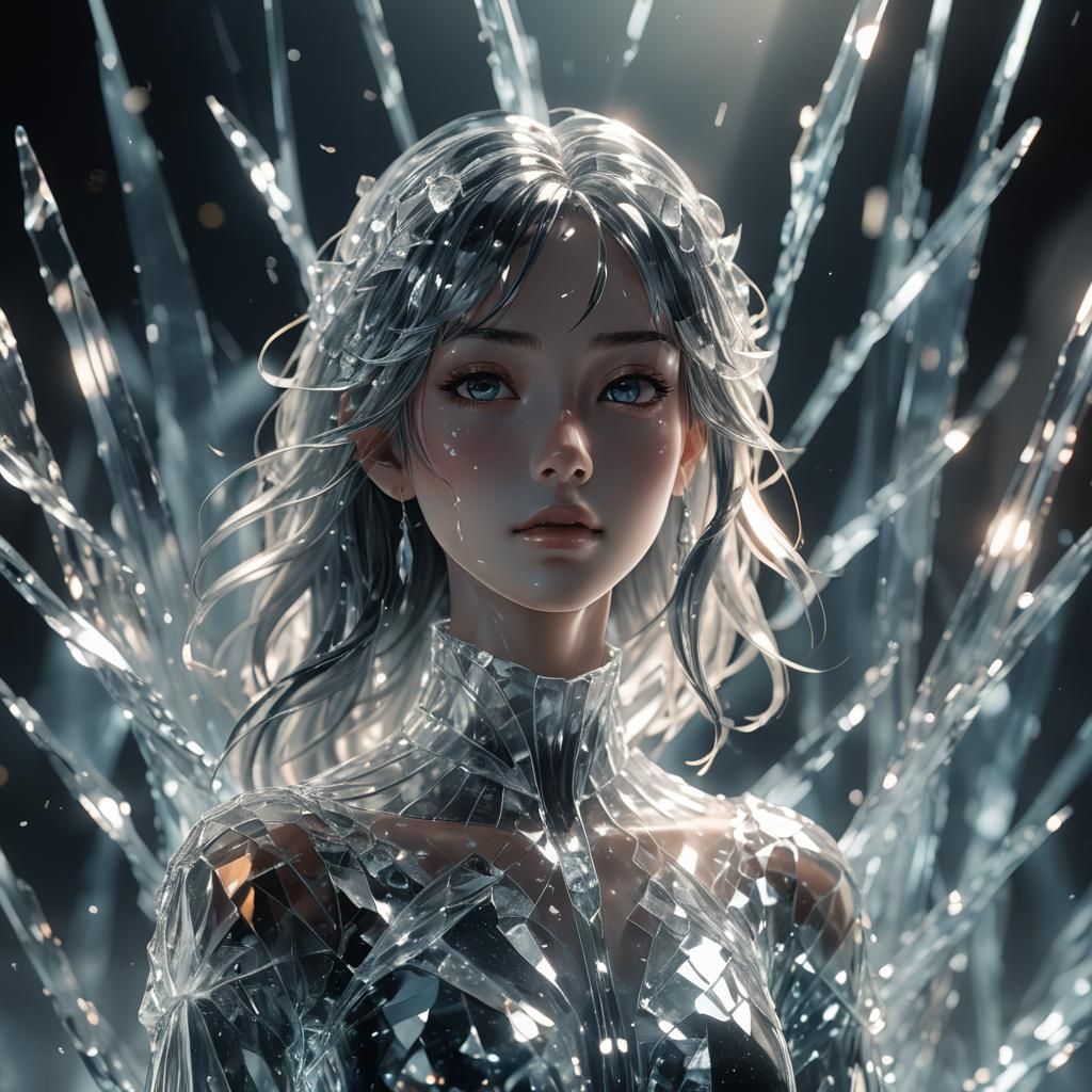 Glass Woman Sculpture in Anime Style