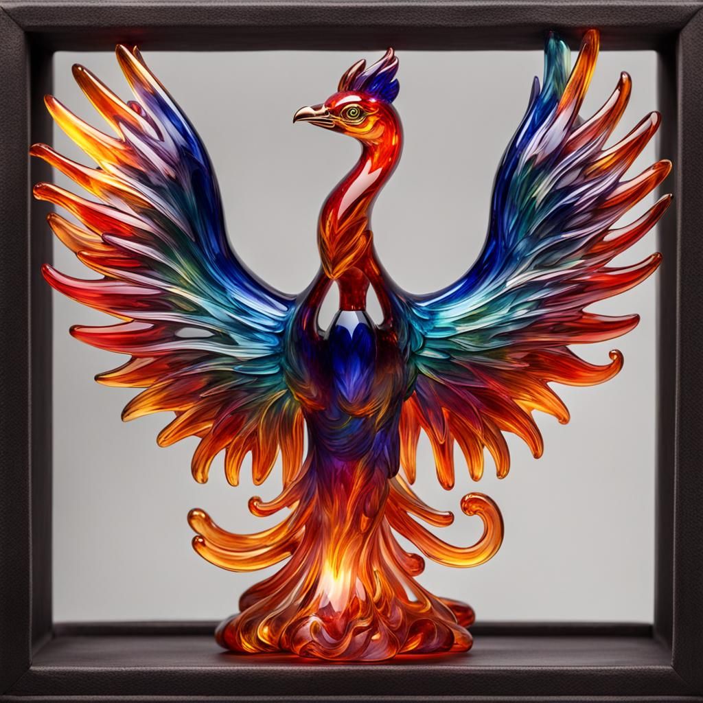 Colorful Glass Figurine of a Fire Phoenix