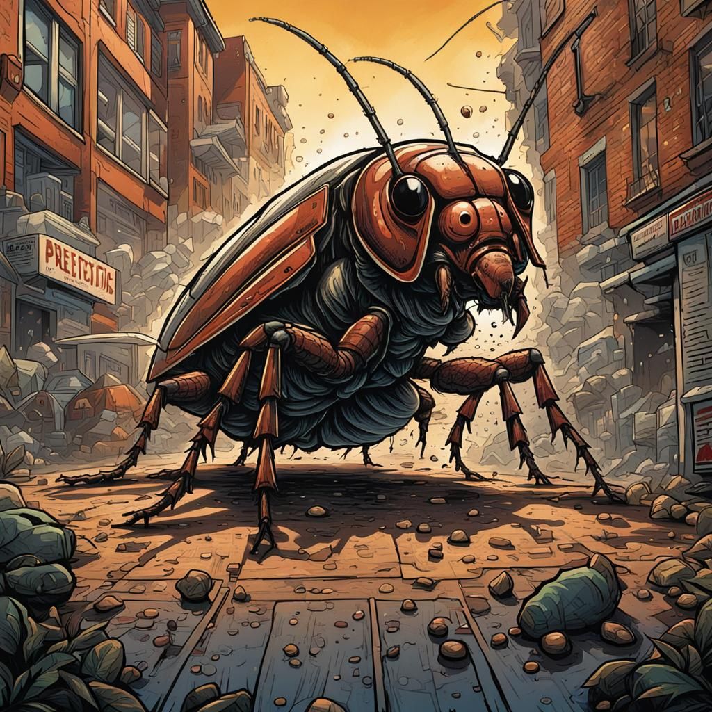 Street Art: Giant Cockroach vs. Tiny Humans