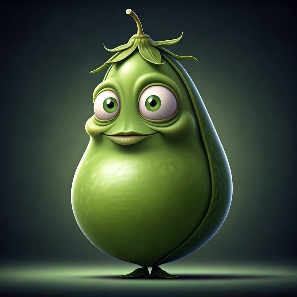 Wacky Adorable Pea Caricature with Volumetric Lighting
