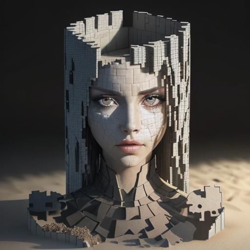 Abstract Cubist Mosaic of Three Women's Faces