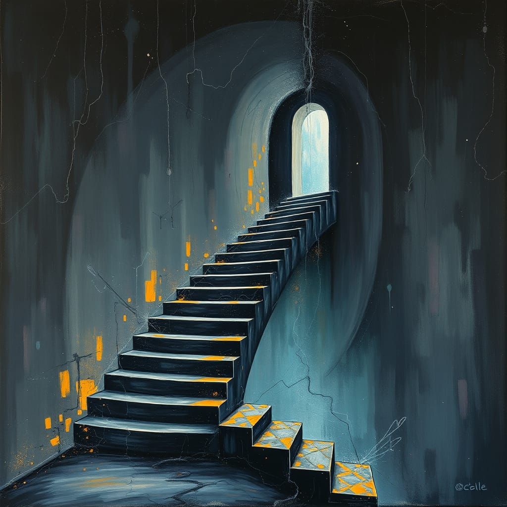 Gothic Liminal Staircase in Oil Paint Style