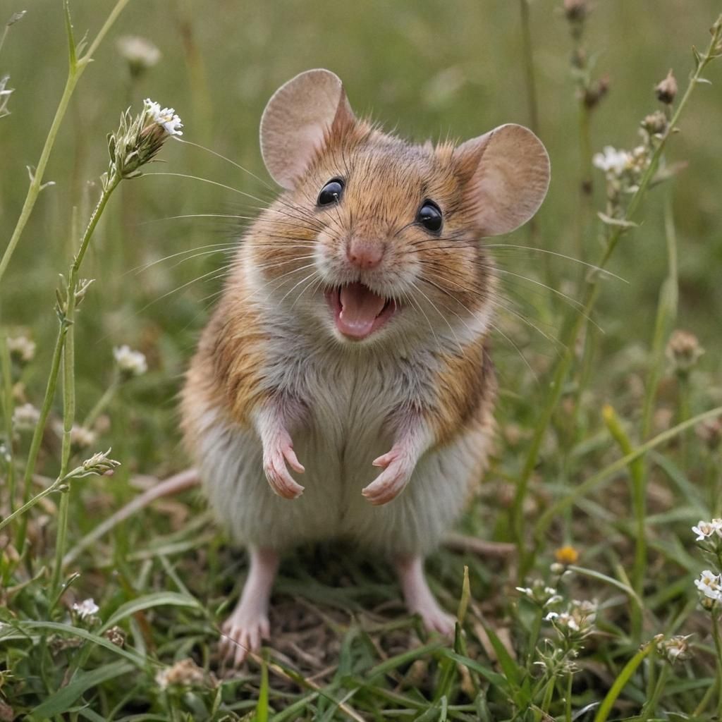 Whimsical Field Mouse with Exaggerated Smile