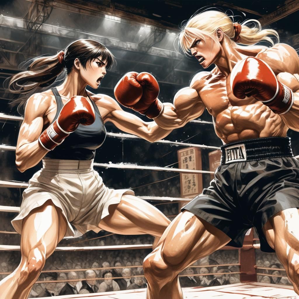 Intense Boxing Match in Manga Art Style