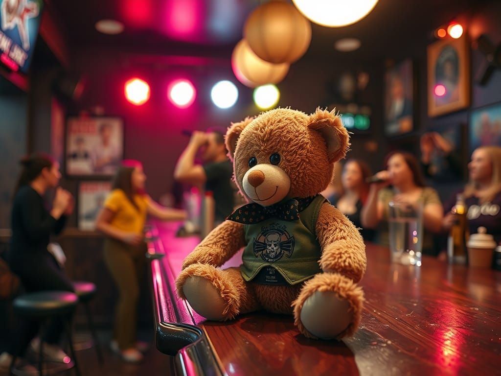 Punk Rock Teddy Bear at Dive Bar