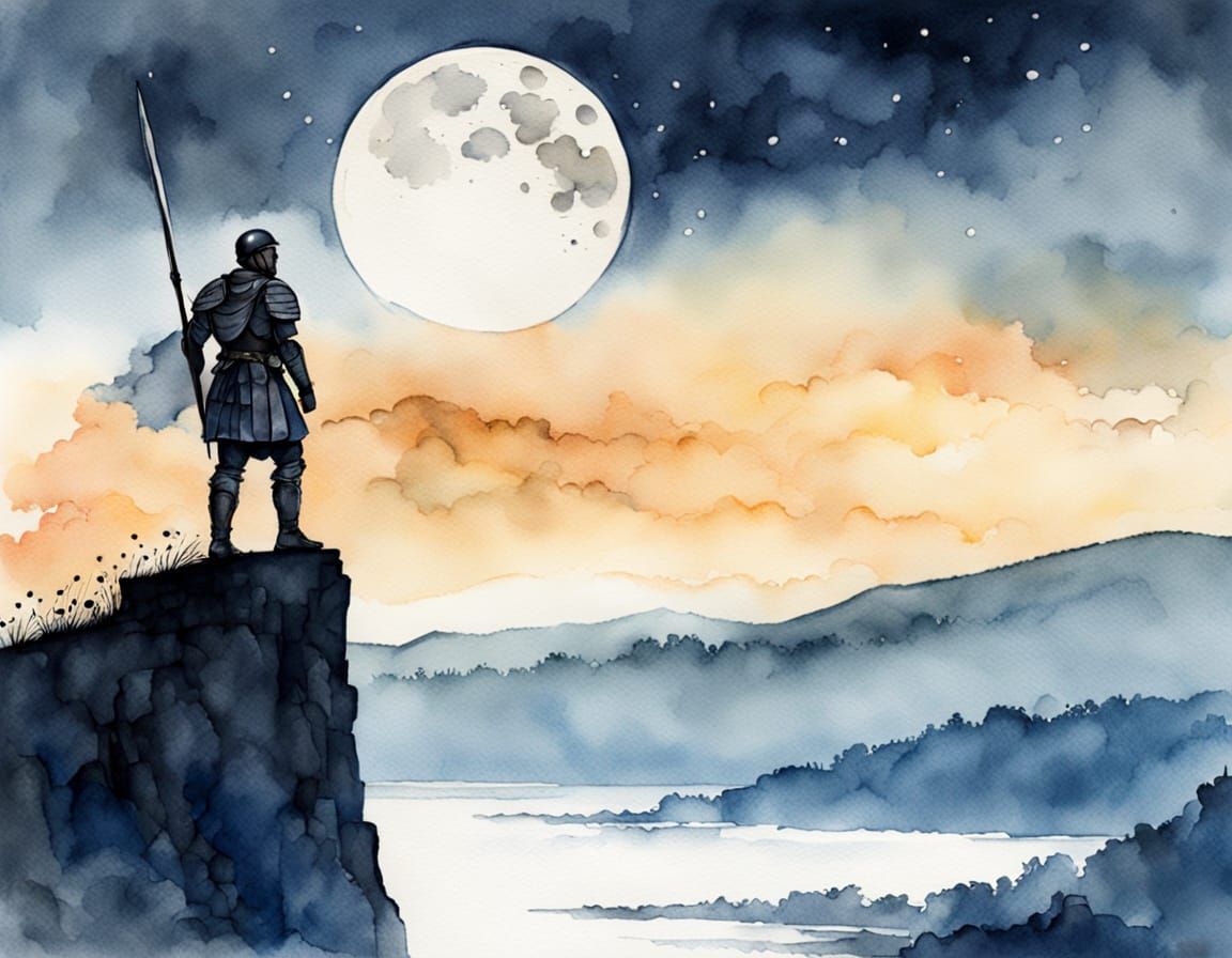 Roman Soldier in Winter Tower - Watercolour