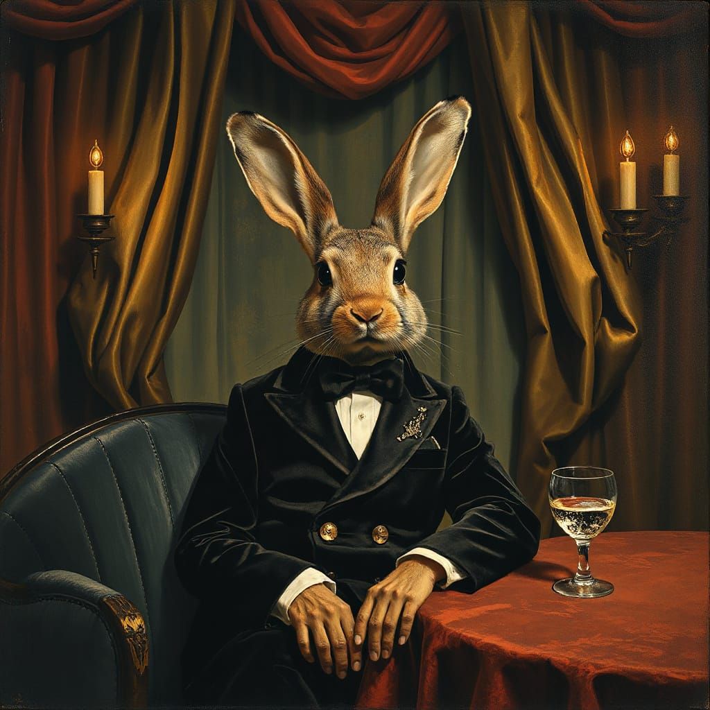 Rabbit Showgirl in Cabaret, Inspired by Schiele and Klimt