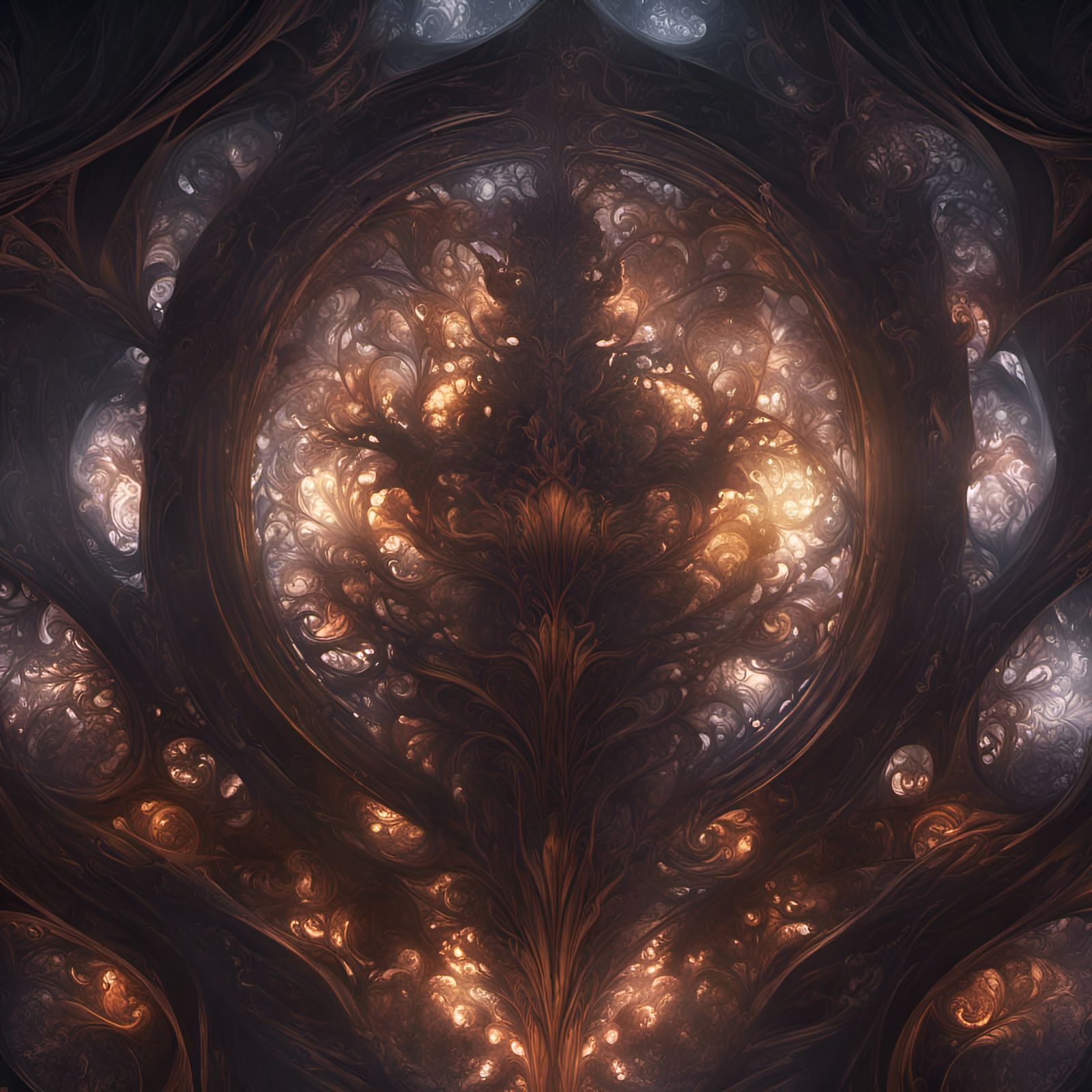 Intricate Fractal Design in Dark Fantasy Style