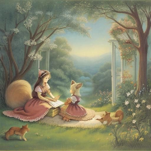 Fairy Tale Fox in Misty Landscape Illustration