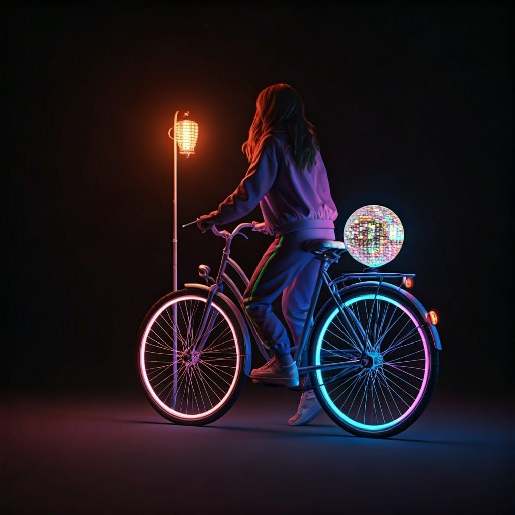 Neon Cyclist at Twilight: Futuristic Electric Dreams