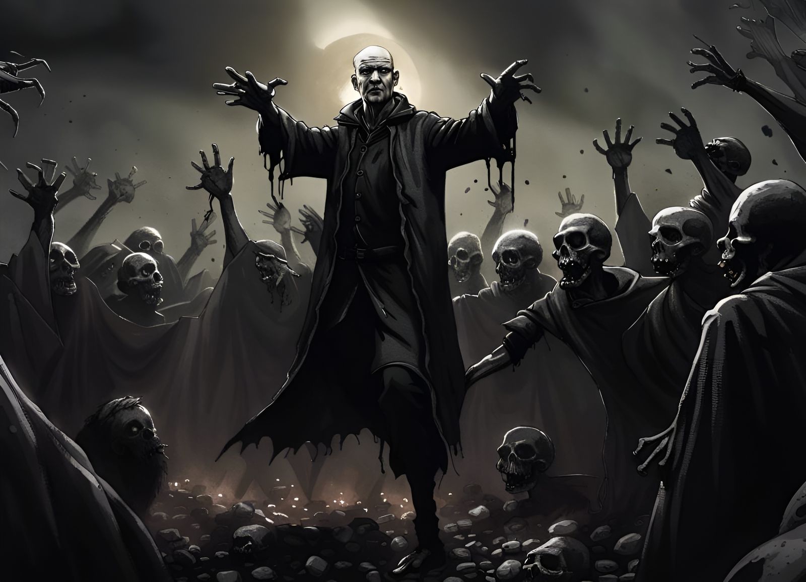 Archmage Raises Zombie Horde in Digital Charcoal Art