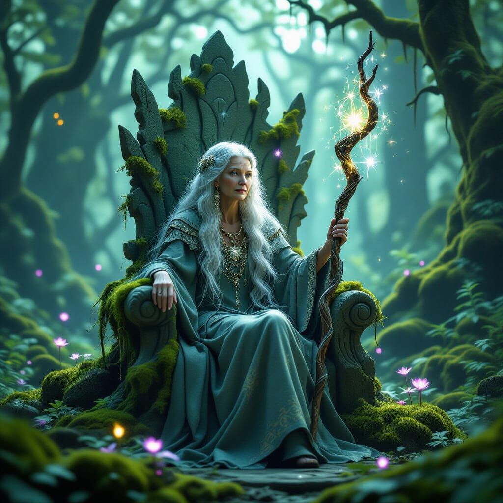 Ethereal Forest Queen on Ancient Throne