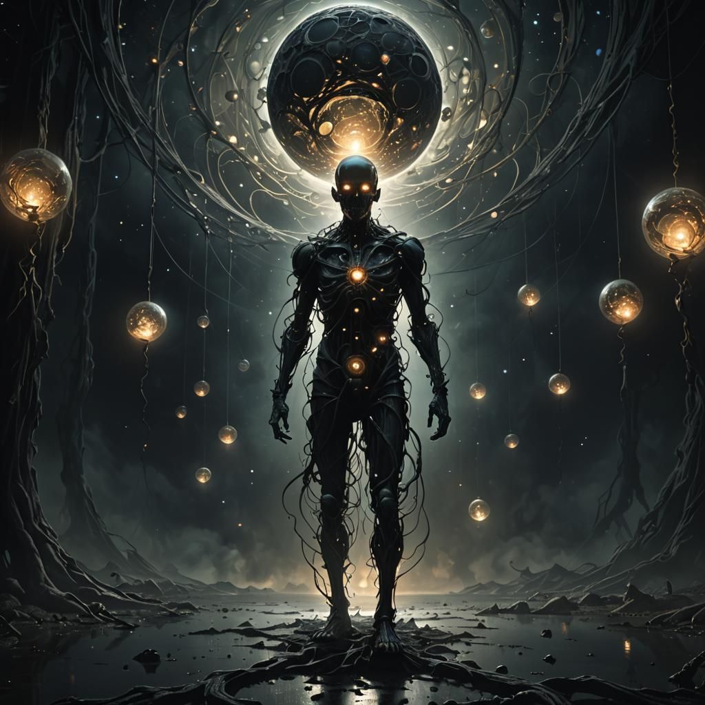Ethereal Humanoid in Dark Void: A Digital Masterpiece