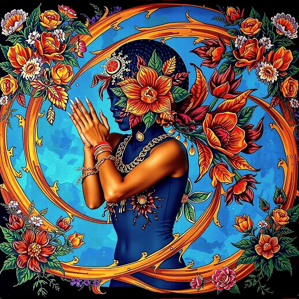 Psychedelic Floral Garden in Cosmic Mystery