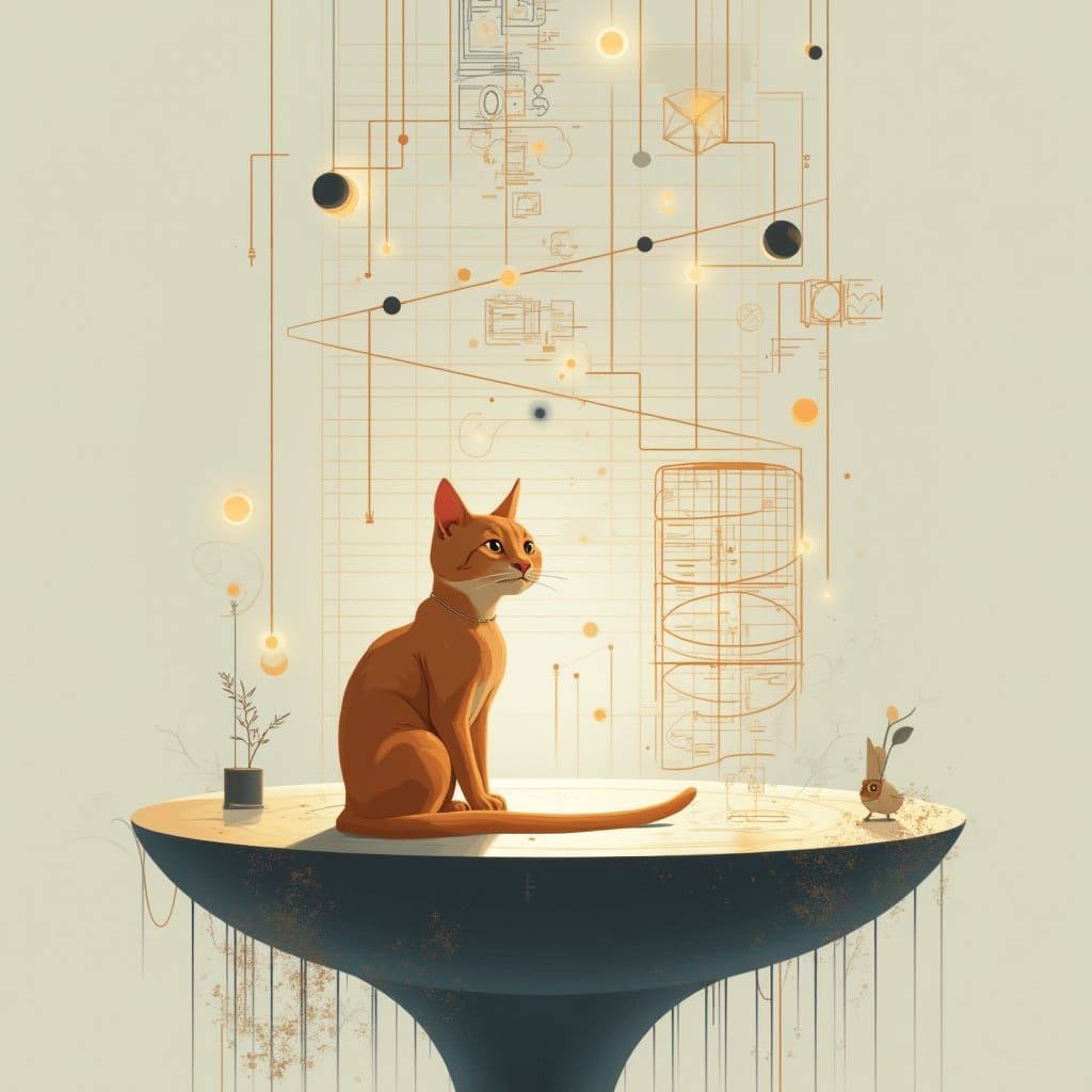 Bengal Cat and Data Platform in Minimalist Style