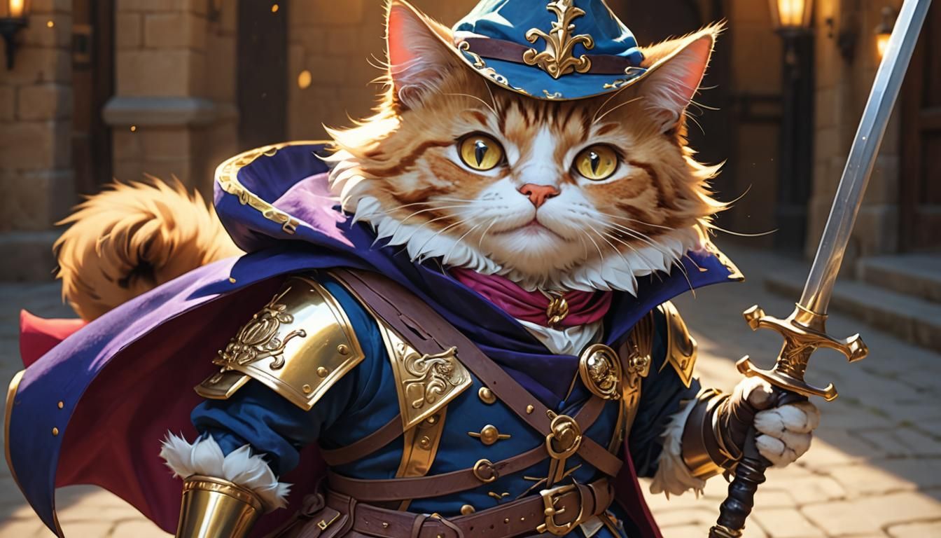 Cat Musketeer in Vibrant Anime Style