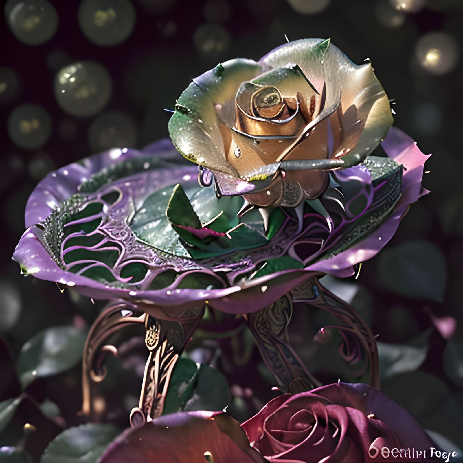 Dew drops on a Crystal Rose Pedestal