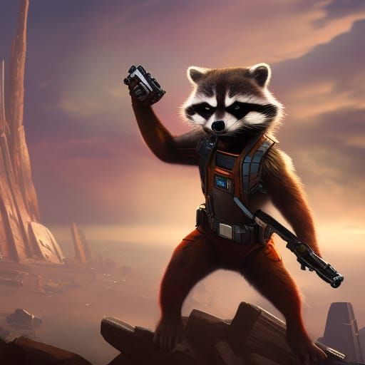 Detailed Matte Painting of Rocket Raccoon