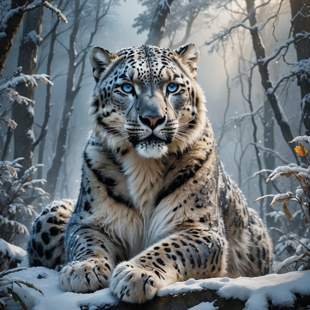 Snow Leopard, Tiger, and Ape Hybrid Portrait
