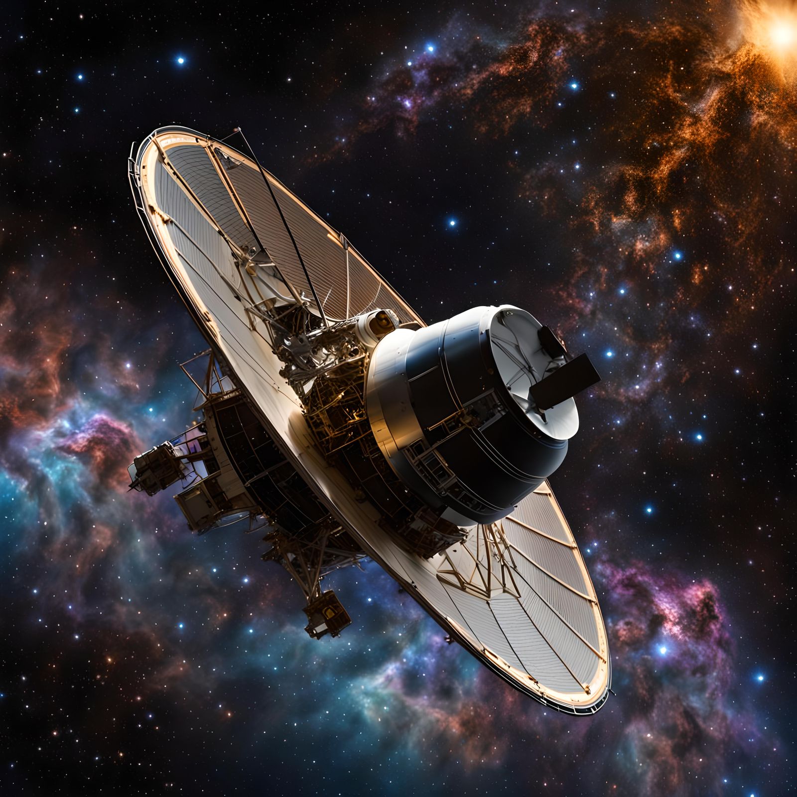 Voyager Spacecraft Soaring Through a Cosmic Nebula