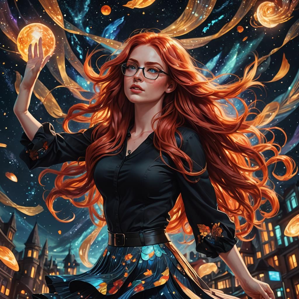 Red-Haired Woman in Fantasy World, Astral Illustration