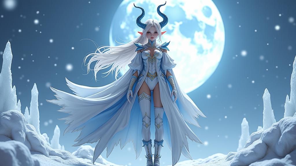 Icy Devil Queen in Snowy Landscape, 3D Anime Art