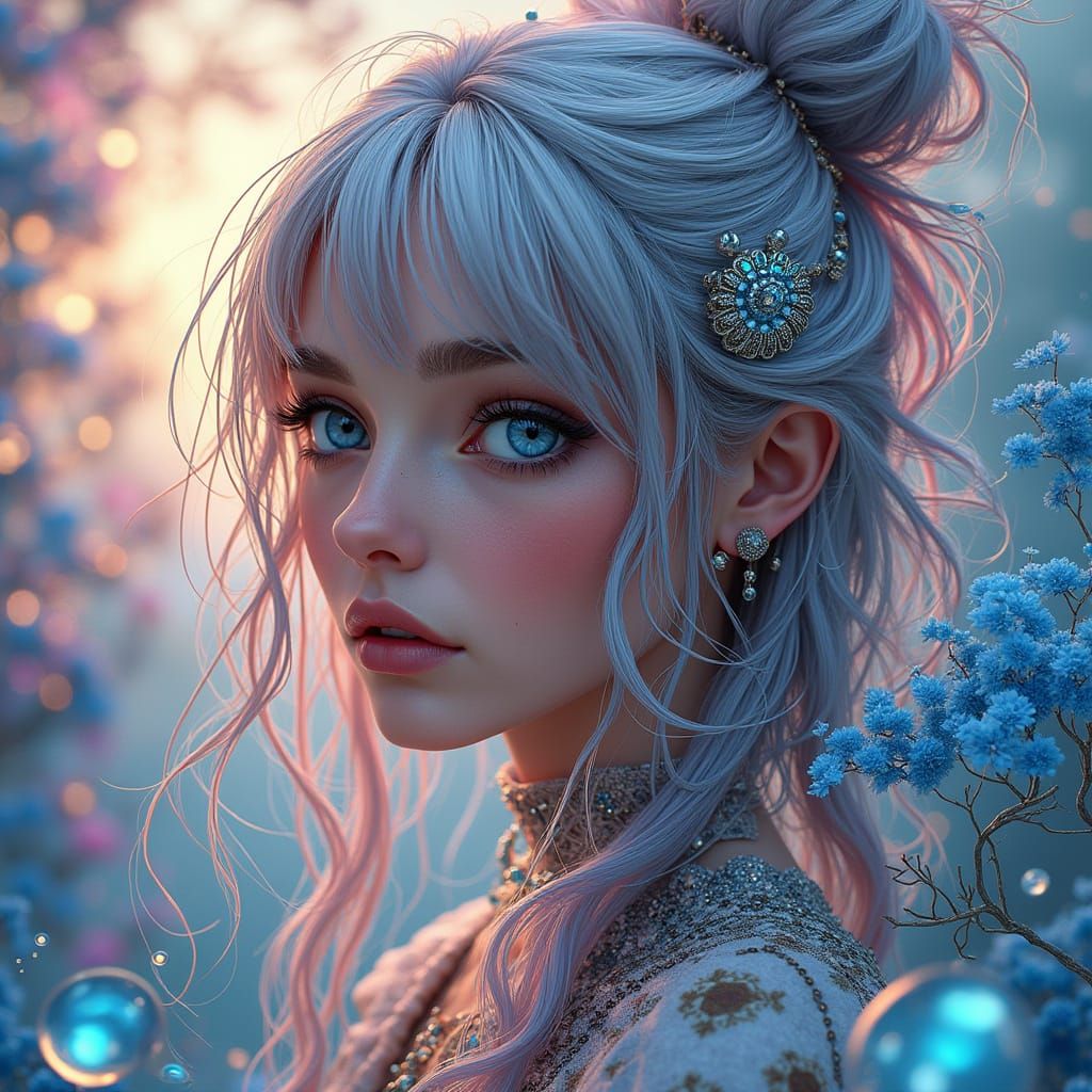 Boho-Trippy Woman in Abstract Glass Scenery