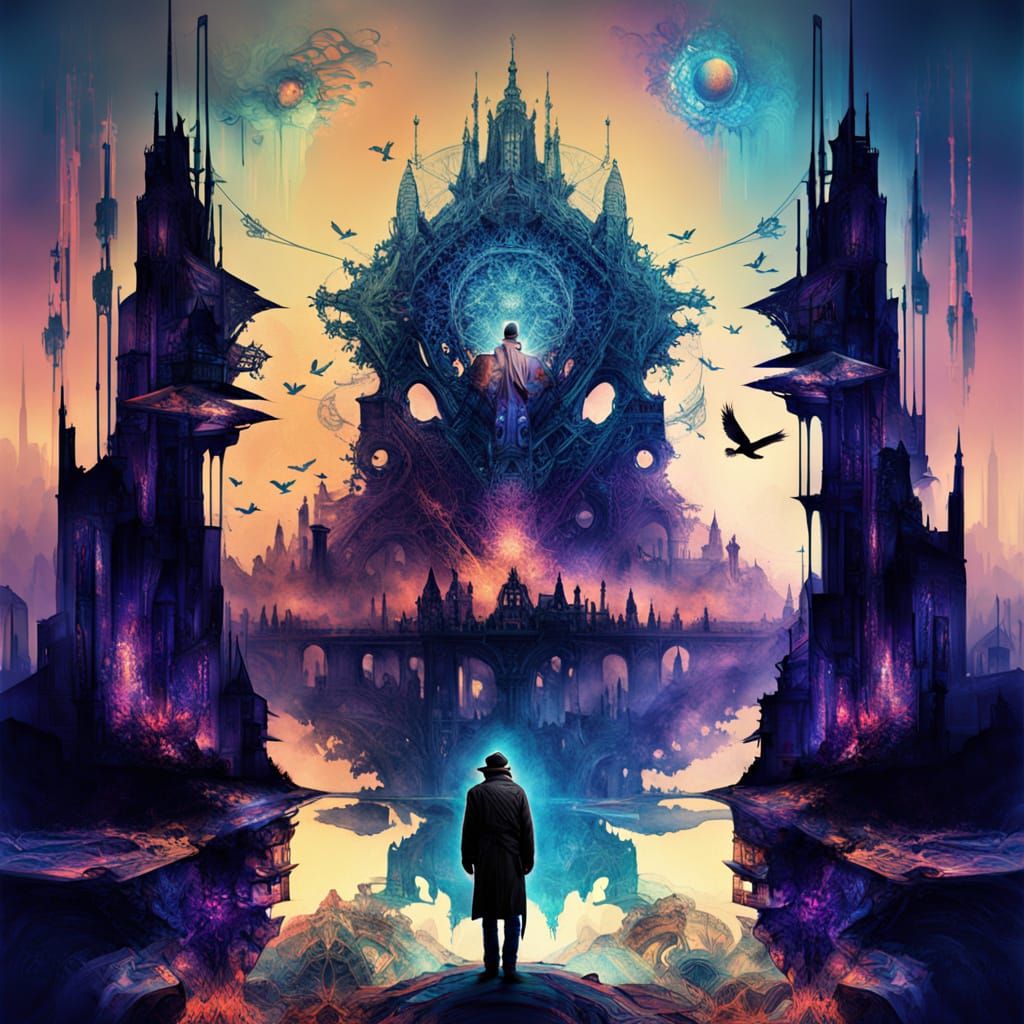 Fractal Humanoid in Dreamlike Summer Scene with Futuristic C...