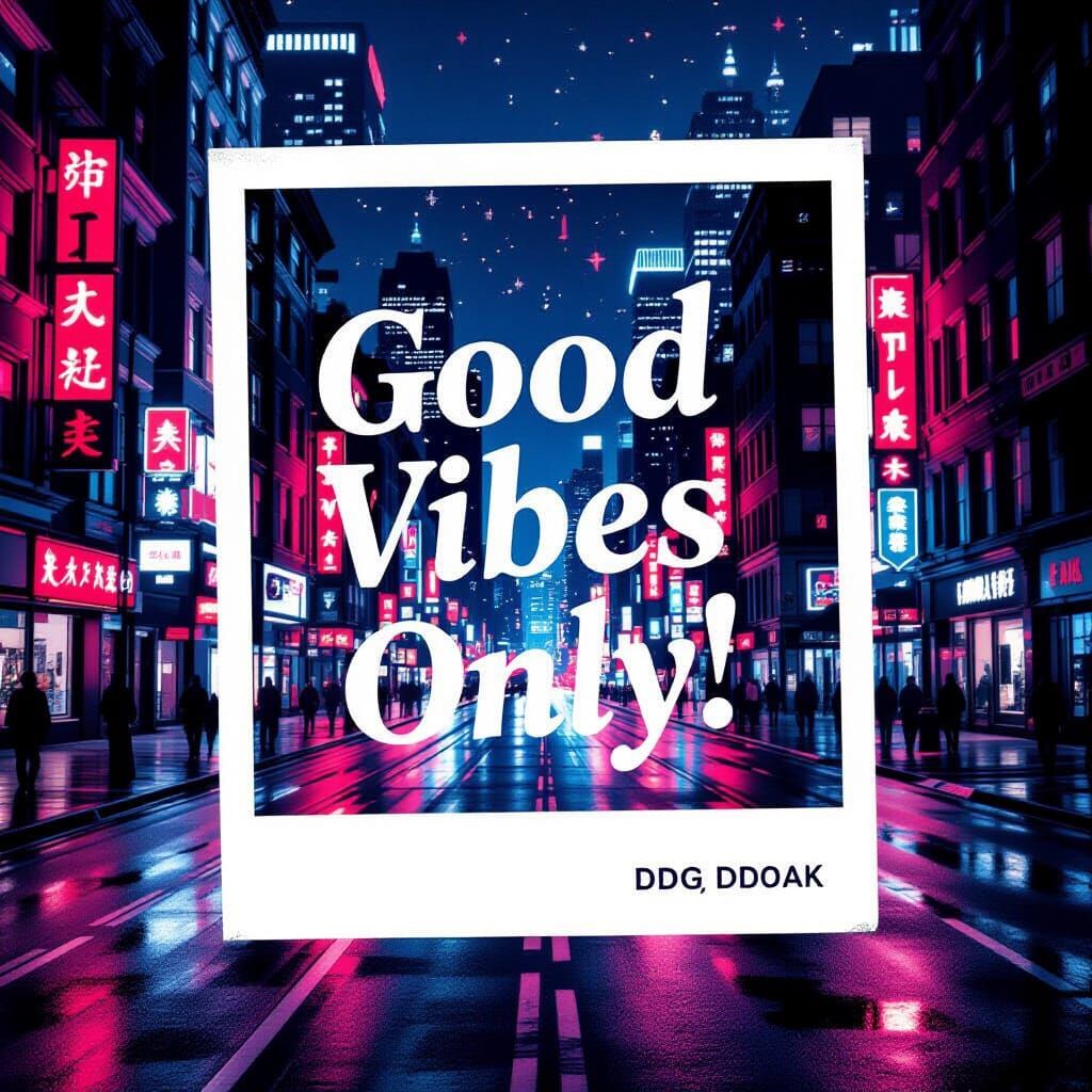 Hyperrealistic Night Cityscape Mural with Neon Reflections