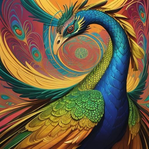 Dragon Peacock Woman in Abstract Expressionism Style